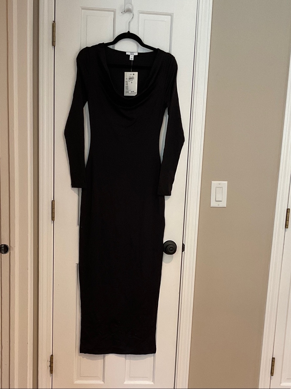 Bar III Black Long-Sleeve Cowl Neck Midi Dress